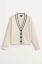 Contrast Knit College Cardigan White / S