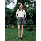 Contrast Polo Collar Pearl Pullover T Shirt