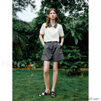 Contrast Polo Collar Pearl Pullover T Shirt