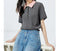 Contrast Polo Collar Pearl Pullover T Shirt Dark Gray / S