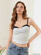 Contrast Ruched Slip Crop Top WHITE / S
