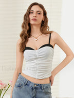 Contrast Ruched Slip Crop Top WHITE / S