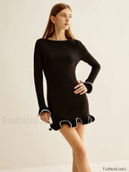 Contrast Ruffle Slim Dress Dresses