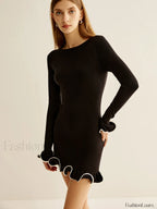 Contrast Ruffle Slim Dress Dresses