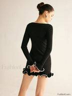Contrast Ruffle Slim Dress Dresses