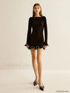 Contrast Ruffle Slim Dress Dresses