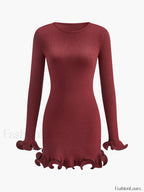 Contrast Ruffle Slim Dress Dresses