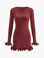 Contrast Ruffle Slim Dress Dresses