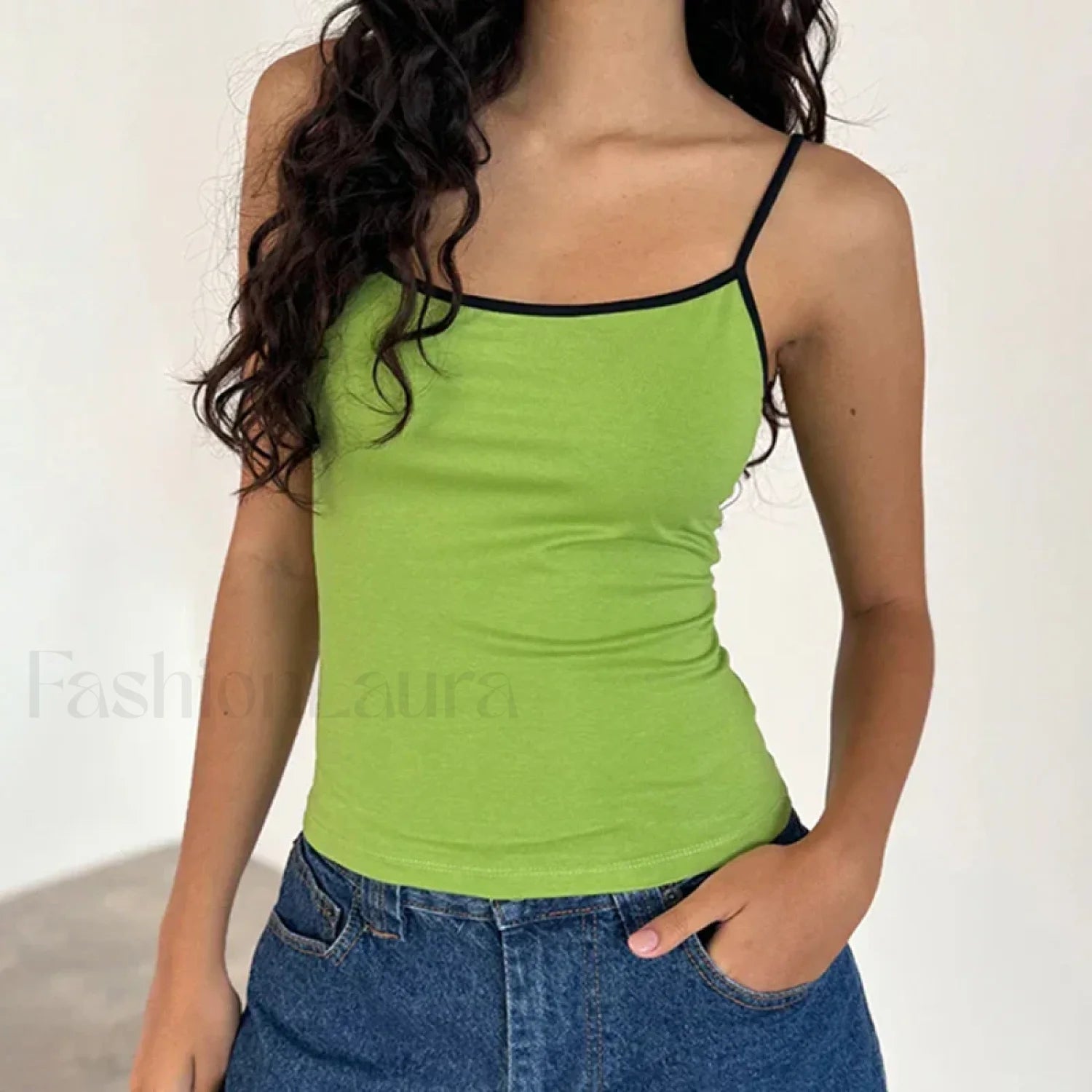 Contrast Spaghetti Strap Crop Top Main image
