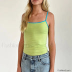 Contrast Spaghetti Strap Crop Top Light Green / S