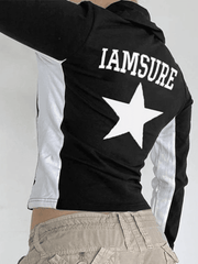 Contrast Star Print Zip Up Jacket Jackets