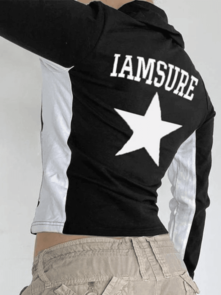 Contrast Star Print Zip Up Jacket Jackets