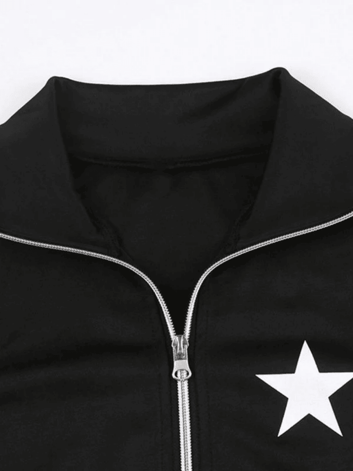 Contrast Star Print Zip Up Jacket Jackets