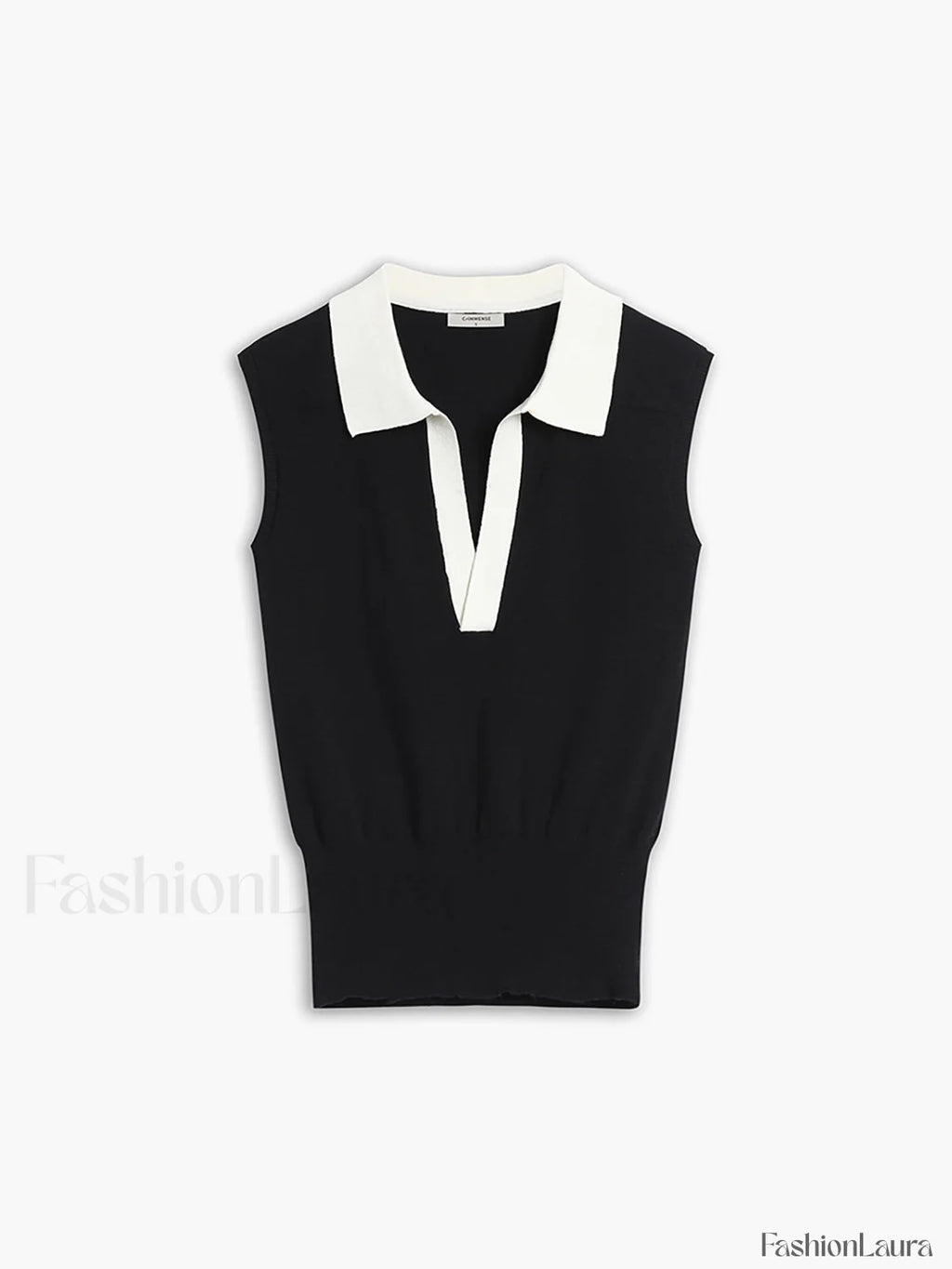 Contrast Trim Collar V neck Knit Sweater Vest Sweater Vests