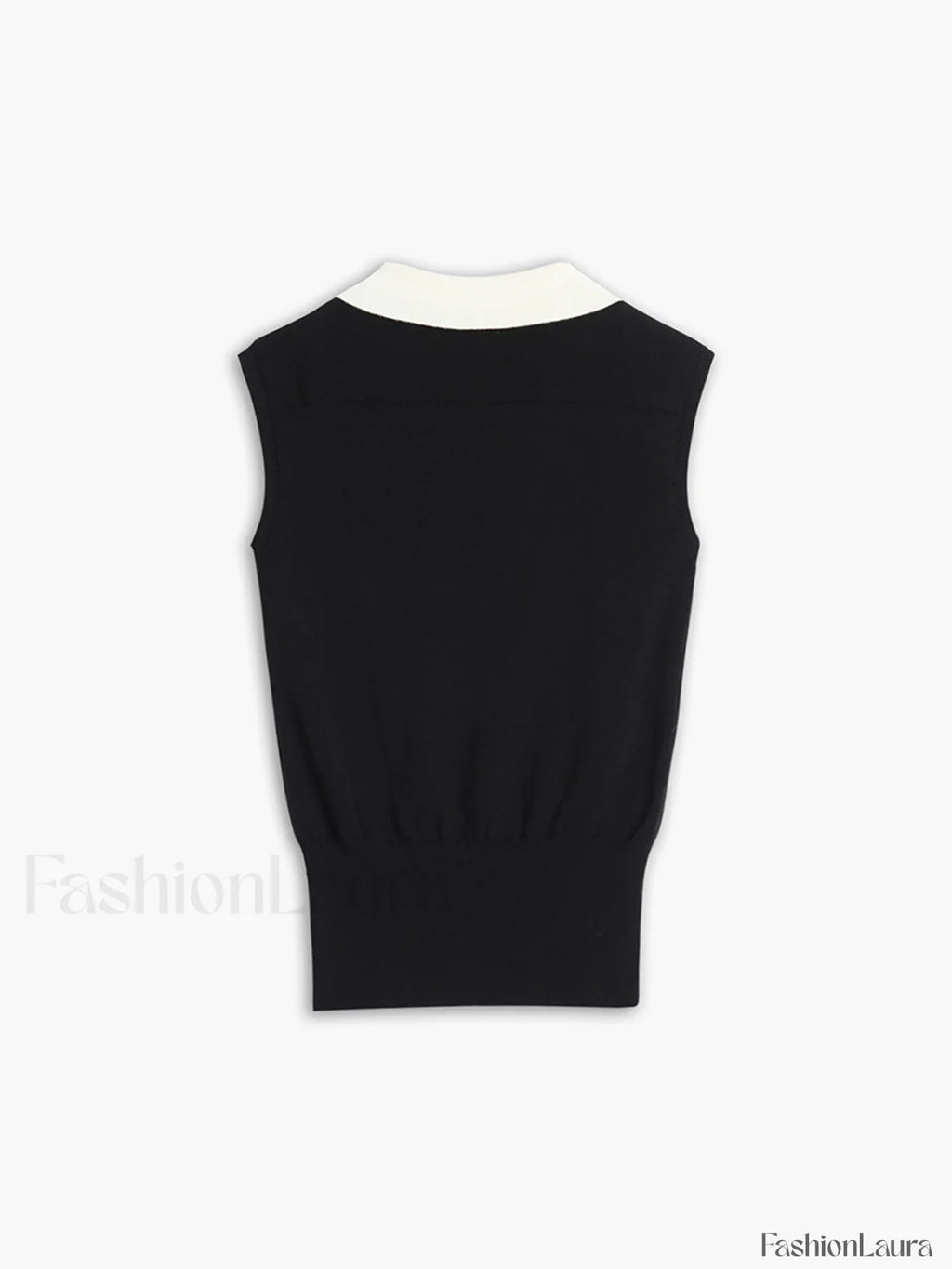 Contrast Trim Collar V neck Knit Sweater Vest Sweater Vests