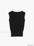 Contrast Trim Collar V neck Knit Sweater Vest Sweater Vests