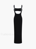 Contrast Trim Cutout Long Sweater Dress Sweater Dresses