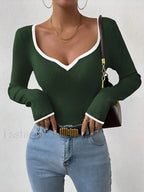 Contrast Trim Sexy Knit Top ArmyGreen / XS Knit Tops