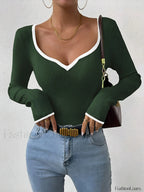 Contrast Trim Sexy Knit Top ArmyGreen / XS Knit Tops