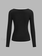 Contrast Trim Sexy Knit Top Knit Tops