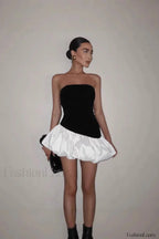 Contrasting Color Slim Fit Tube Top Mini Dress