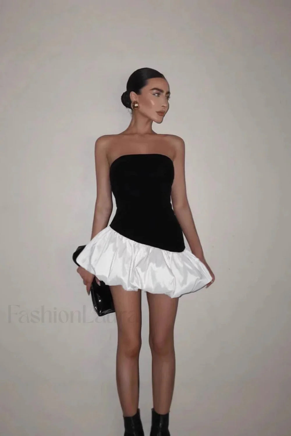 Contrasting Color Slim Fit Tube Top Mini Dress
