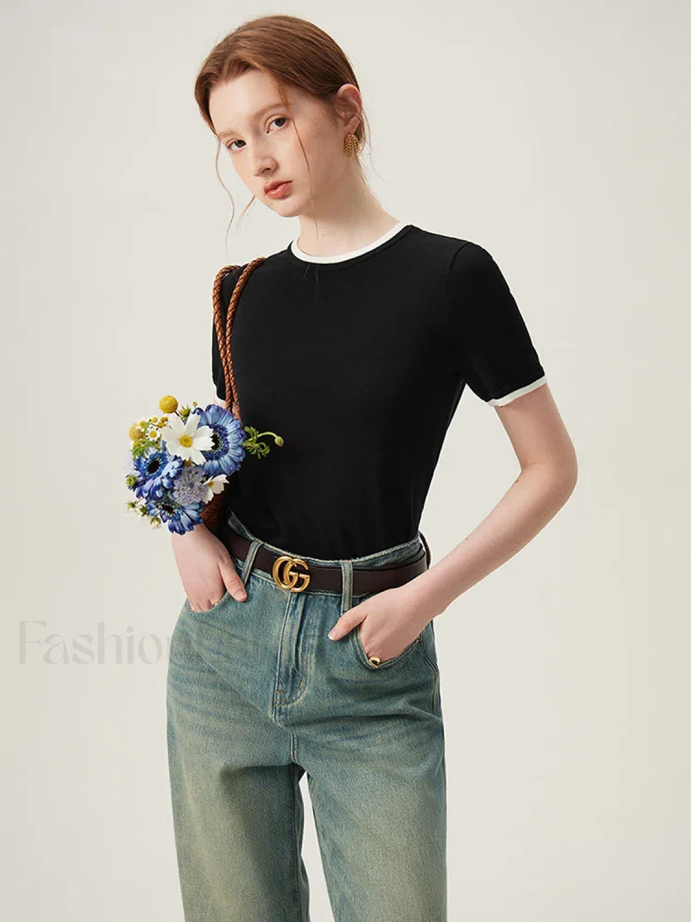 Contrasting Woolen Lyocell Knit T Shirt