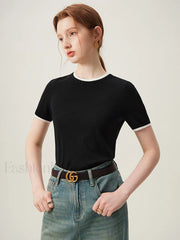 Contrasting Woolen Lyocell Knit T Shirt