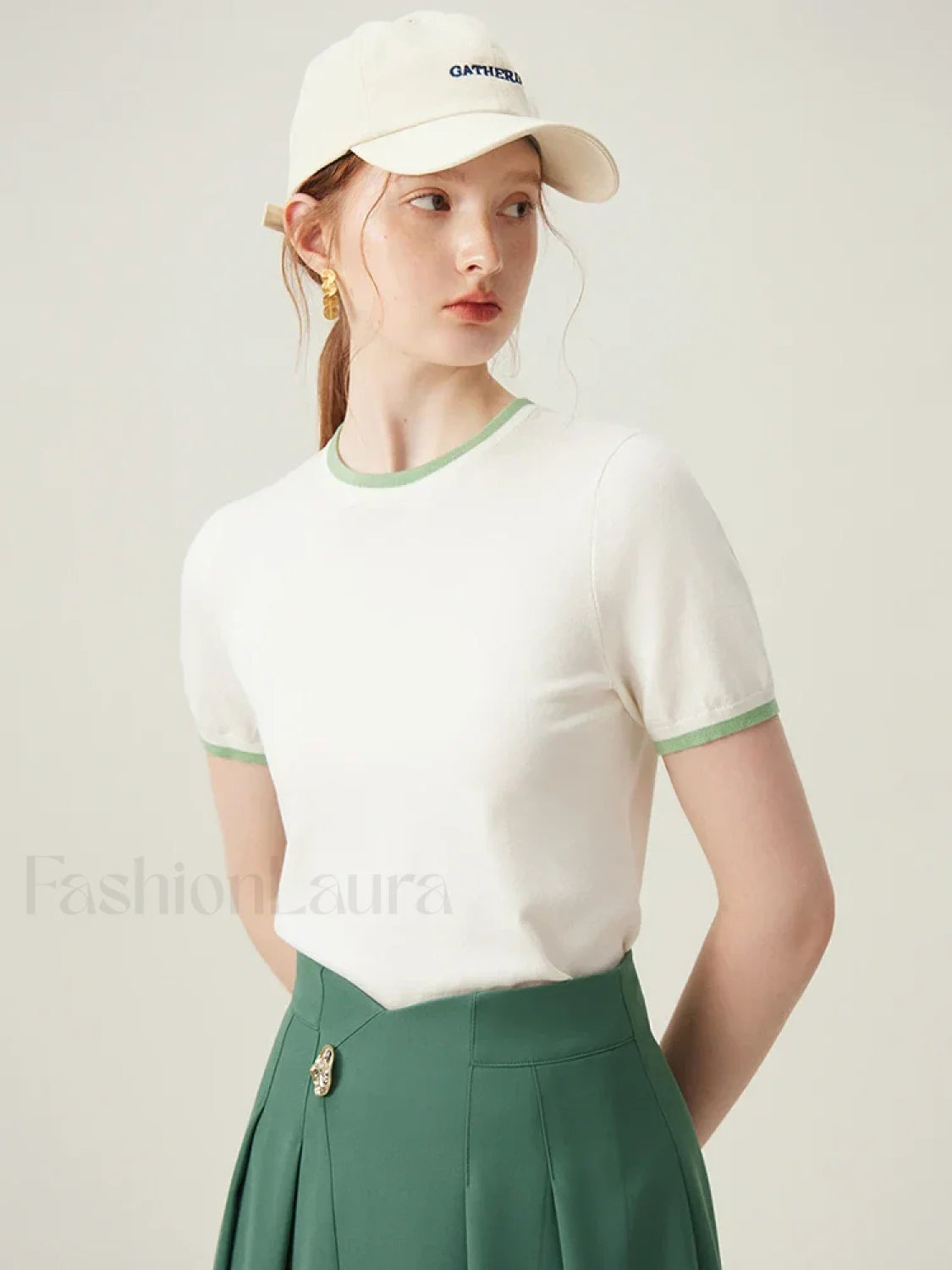 Contrasting Woolen Lyocell Knit T Shirt WHITE / S Main image