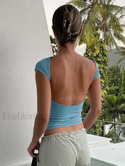 Convertible Open Back Crop Top Tops&Tees