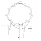 Cool Diamond Style Star Cross Necklace STEEL