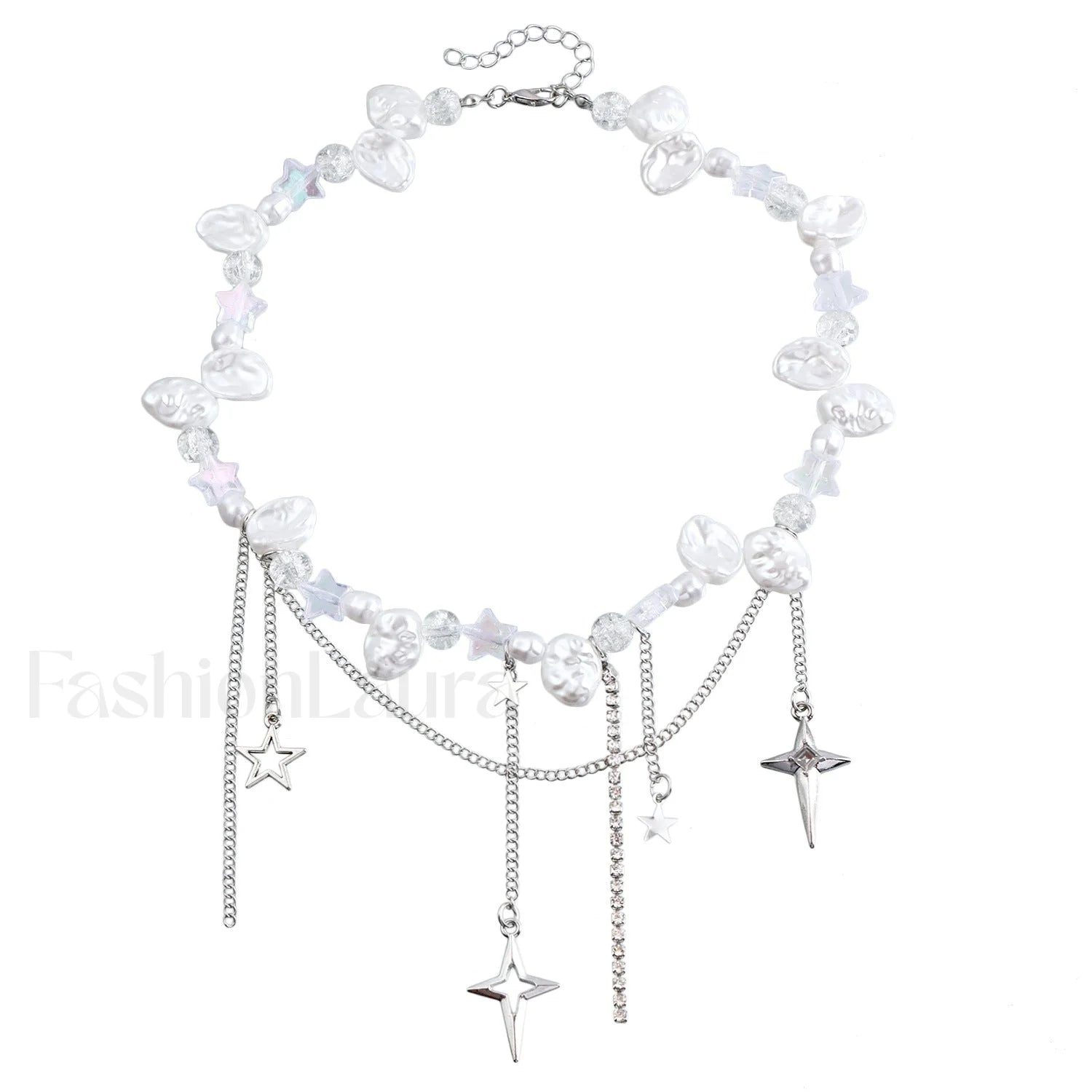 Cool Diamond Style Star Cross Necklace STEEL