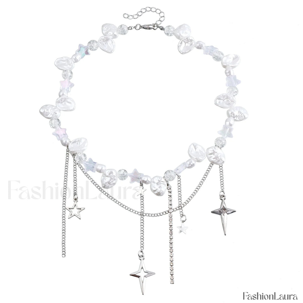 Cool Diamond Style Star Cross Necklace STEEL