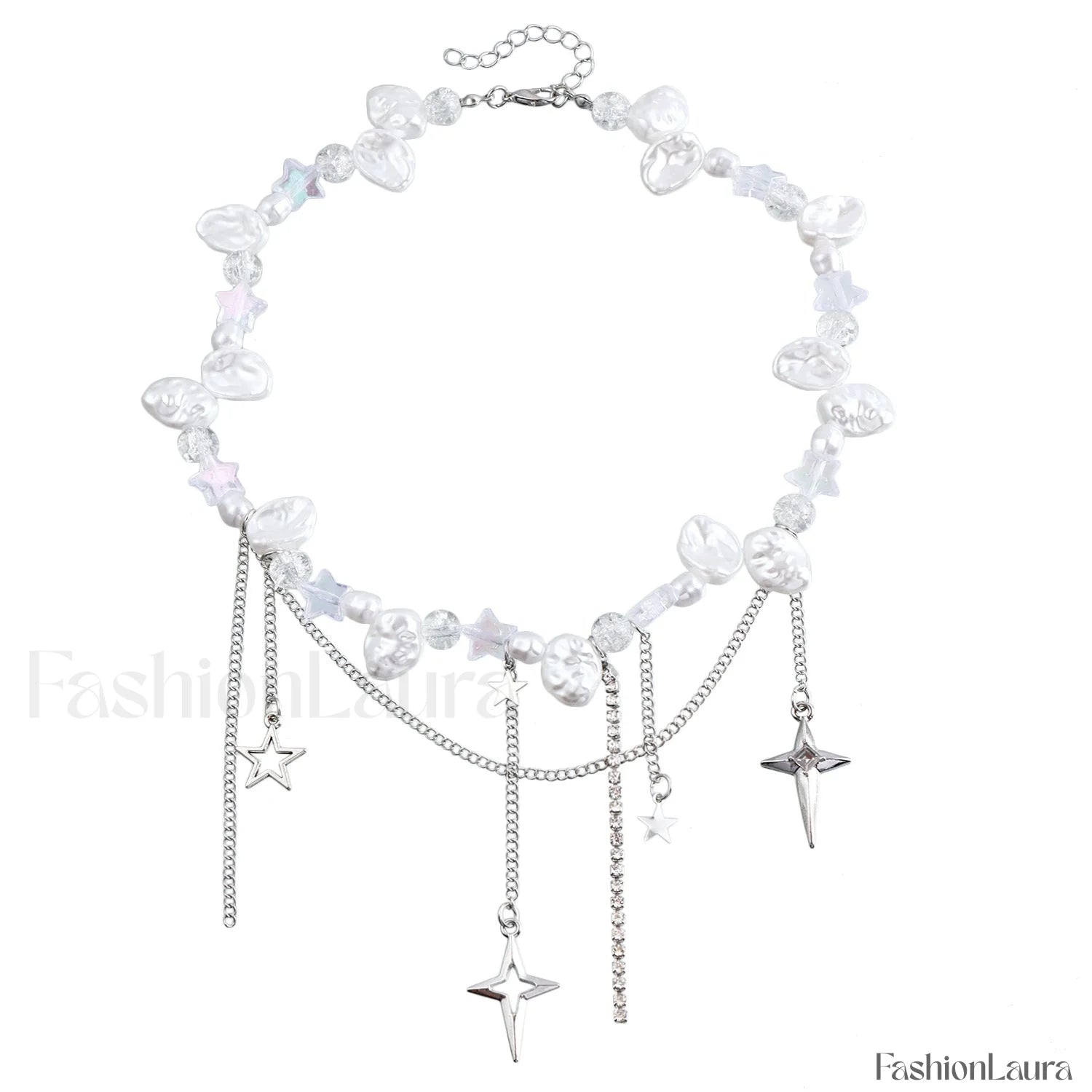 Cool Diamond Style Star Cross Necklace STEEL