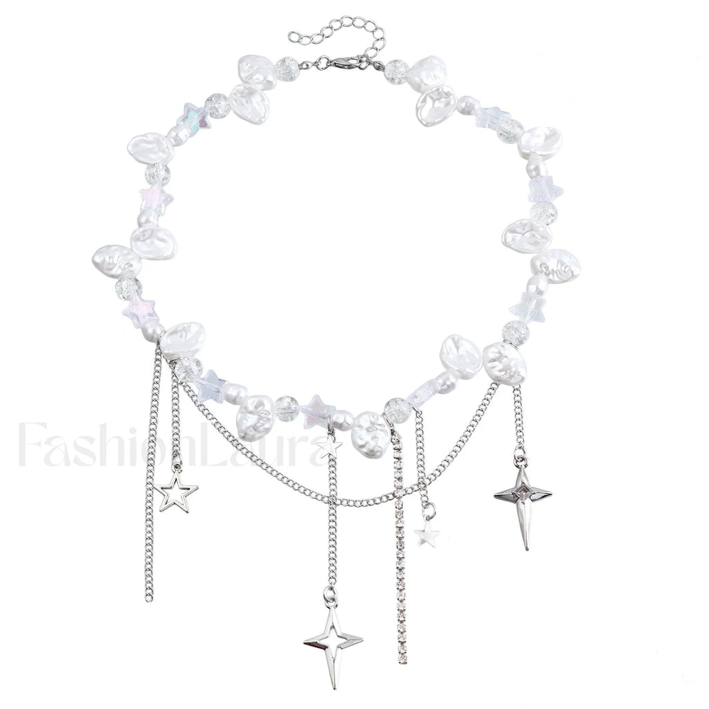 Cool Diamond Style Star Cross Necklace STEEL