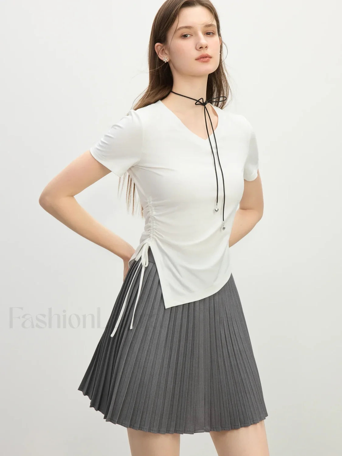 Cooling V-Neck Drawstring Crop T-Shirt Secondary image