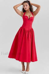 Coquette Scarlet Stylish Halter Midi Dress