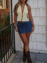 Coquette Solid Bodycon Denim Skirt