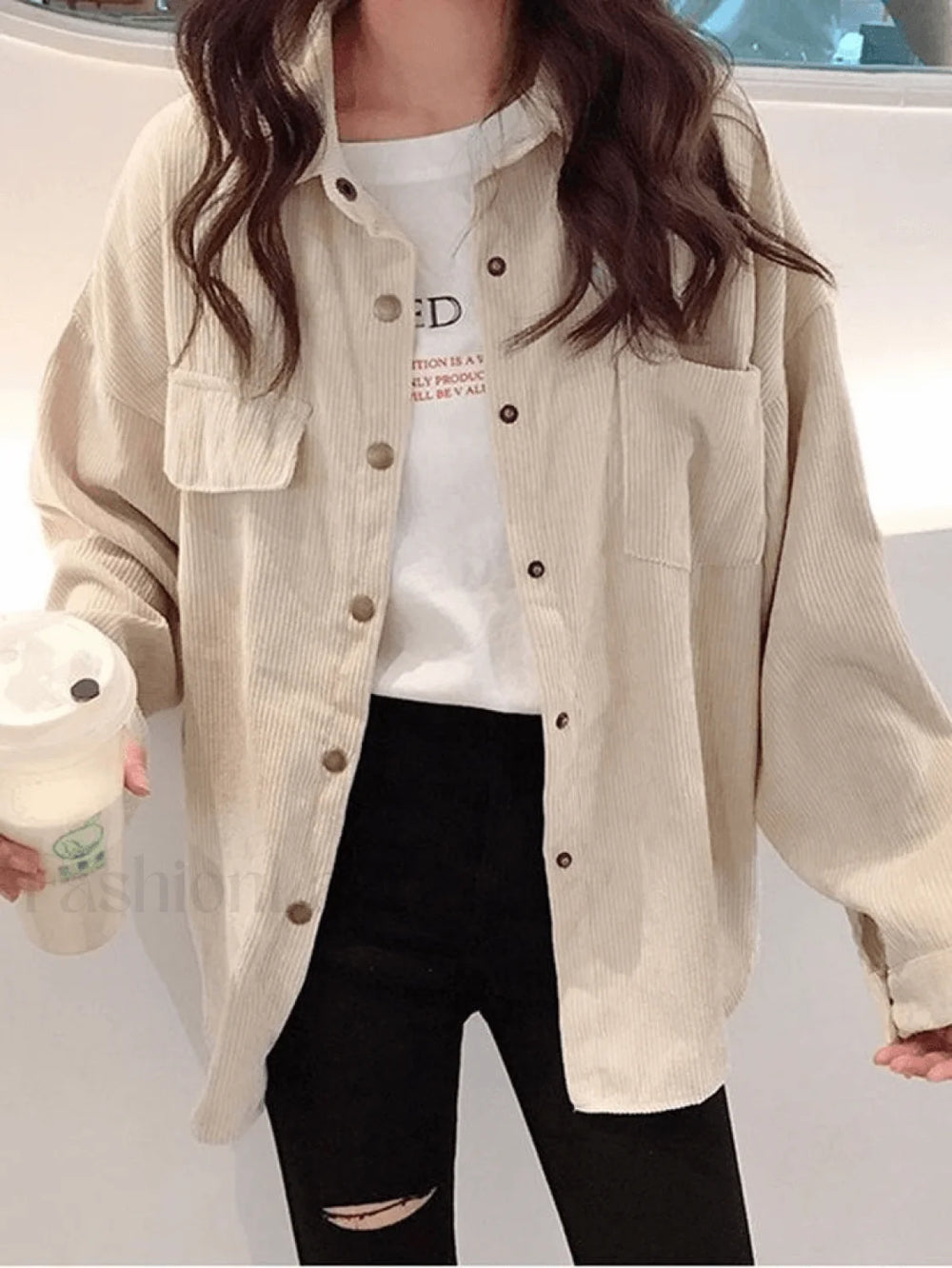 Corduroy Long Sleeve Button Blouse Off White / M Shirts