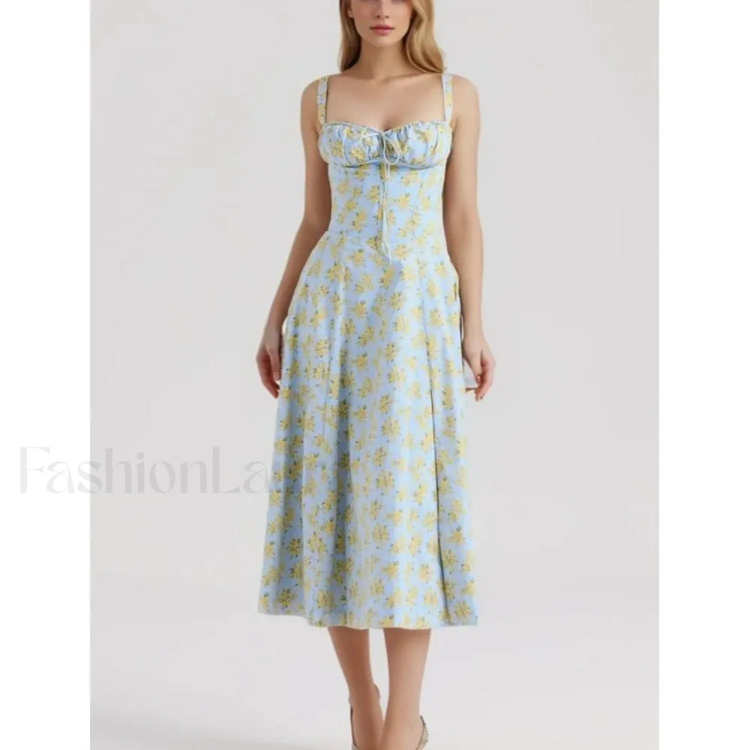 Corset Lacing Bandage Floral Dress Lake Blue / S Main image