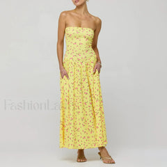 Corset Ruffle Midi Dress Yellow / S