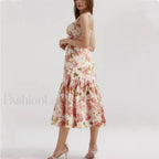 Corset Ruffled Silk Floral Dress