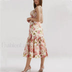 Corset Ruffled Silk Floral Dress