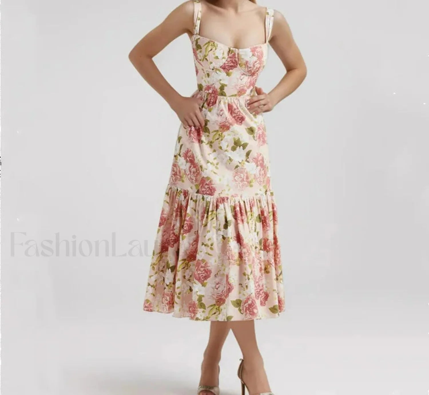 Corset Ruffled Silk Floral Dress pink / S Main image