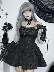 Corset Slip Nightclub Rose Lace Shirring Mini Black Backless Dress Print Patchwork Party A Line Dress