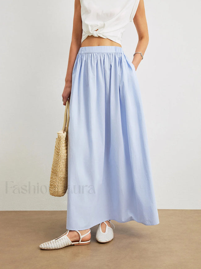 Cotton A Line Skirt With Pockets Blue / XS Skirts Main image