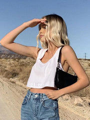 Cotton Blends Cropped Strappy Top Tank Tops & Camis