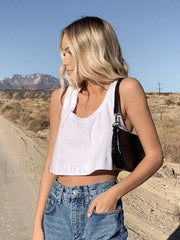 Cotton Blends Cropped Strappy Top White / XS Tank Tops & Camis