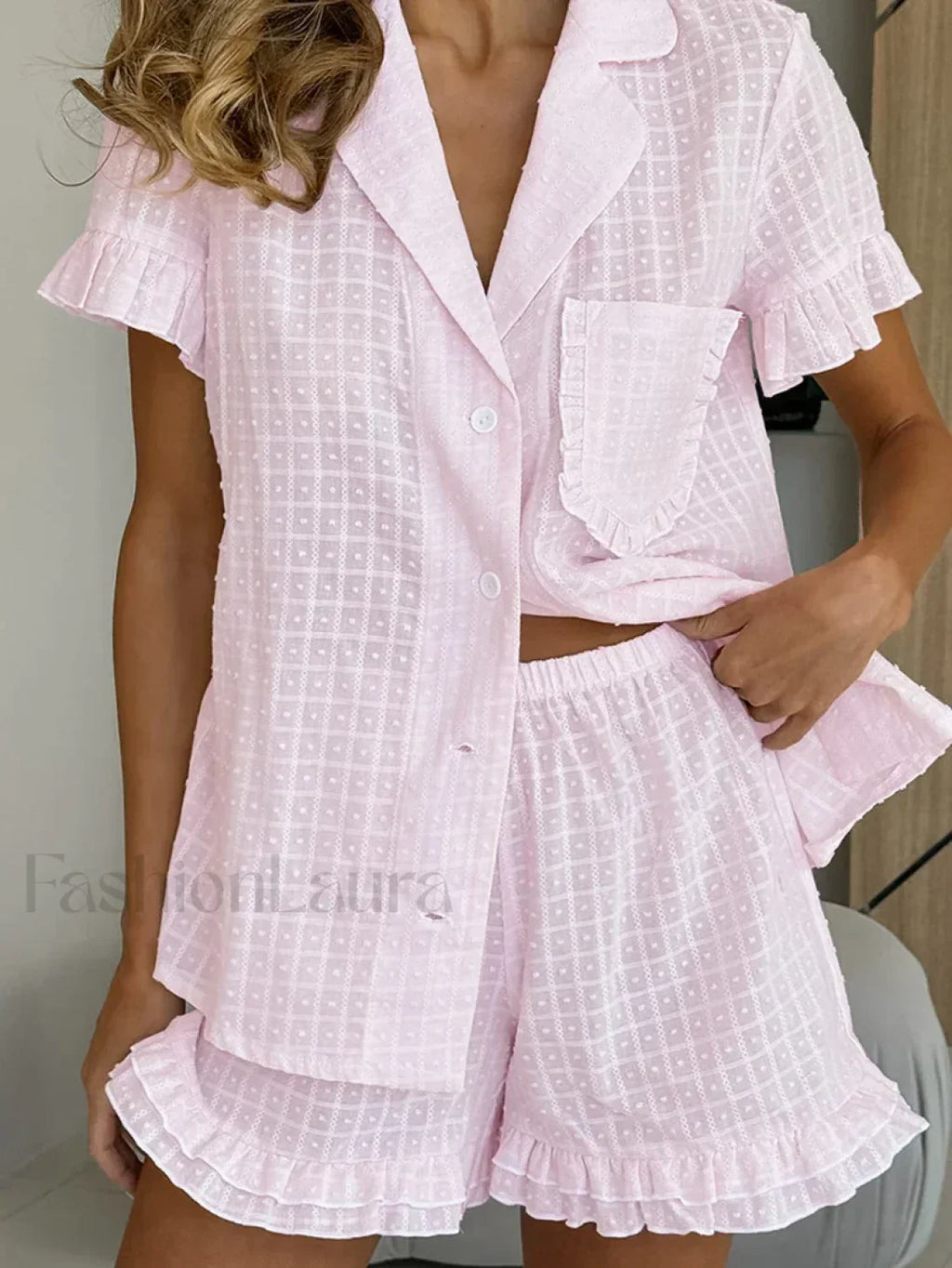 Cotton Collar Short Sleeve Shorts Two Piece Set