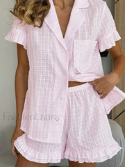 Cotton Collar Short Sleeve Shorts Two Piece Set